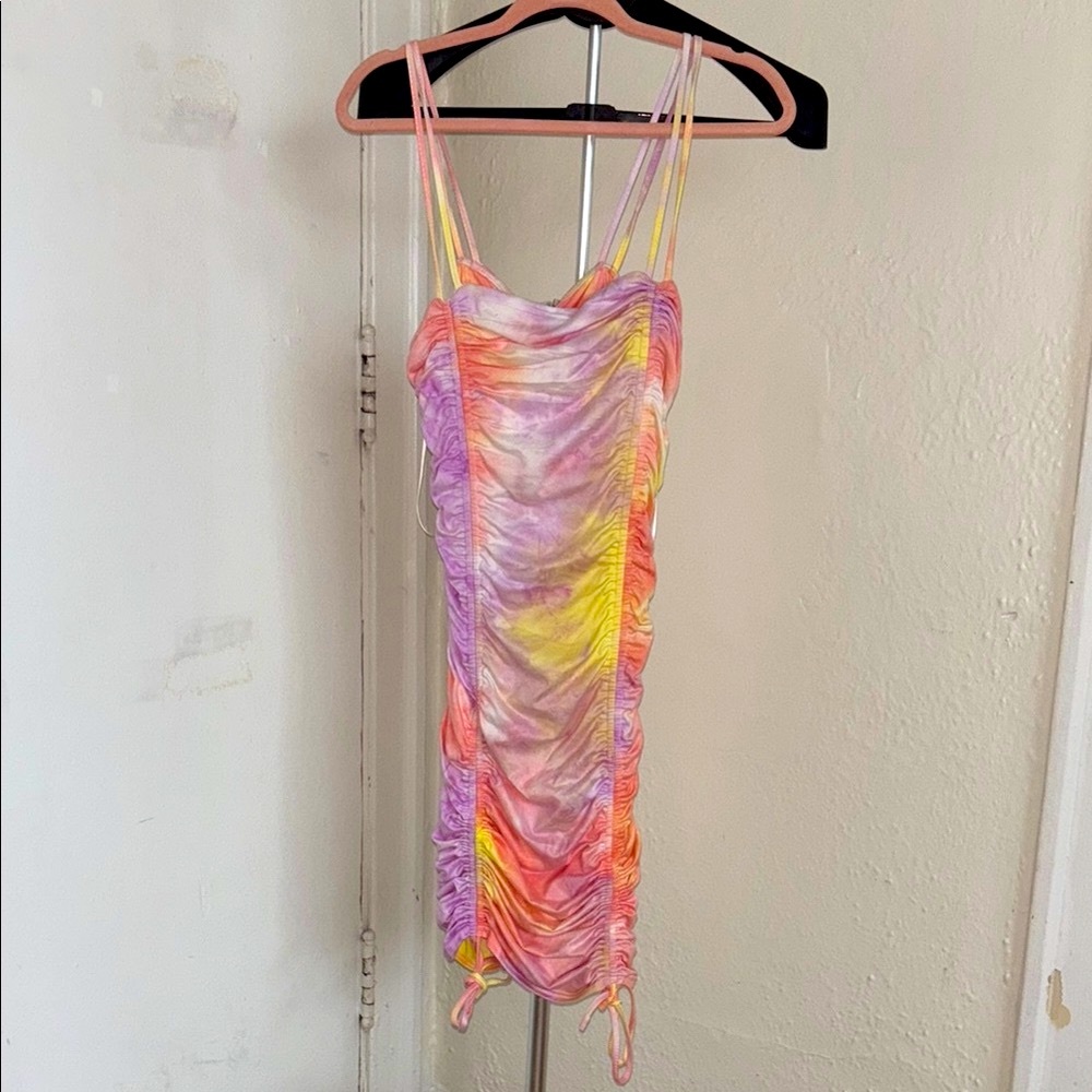 Multicolor Ruched Spaghetti Strap Dress - Picture 3 of 6